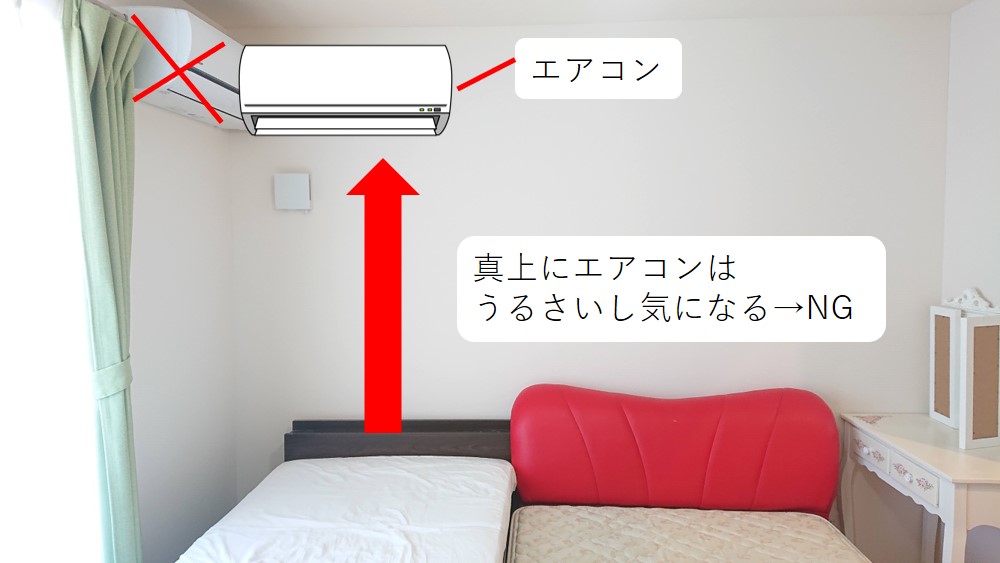 寝室エアコン　真上にエアコン